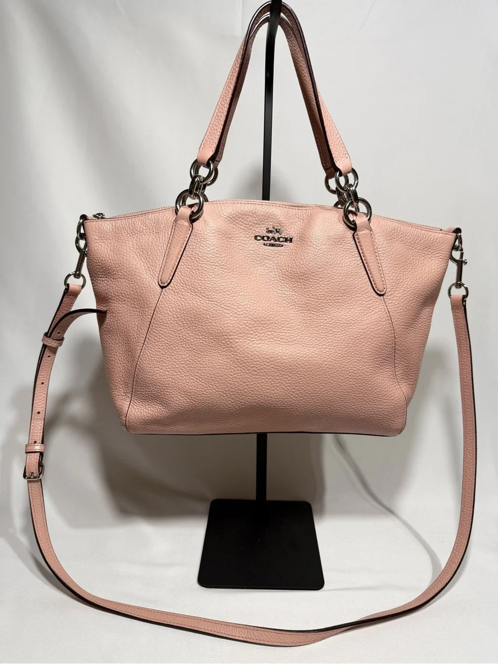 COACH Pink Pebbled Leather Shoulder Tote with Crossbody Strap